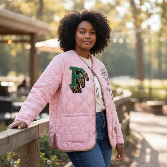 "Keep Things Simple" By First Row Denim Pink Quilted Jacket XL NWT - Picture 9 of 11